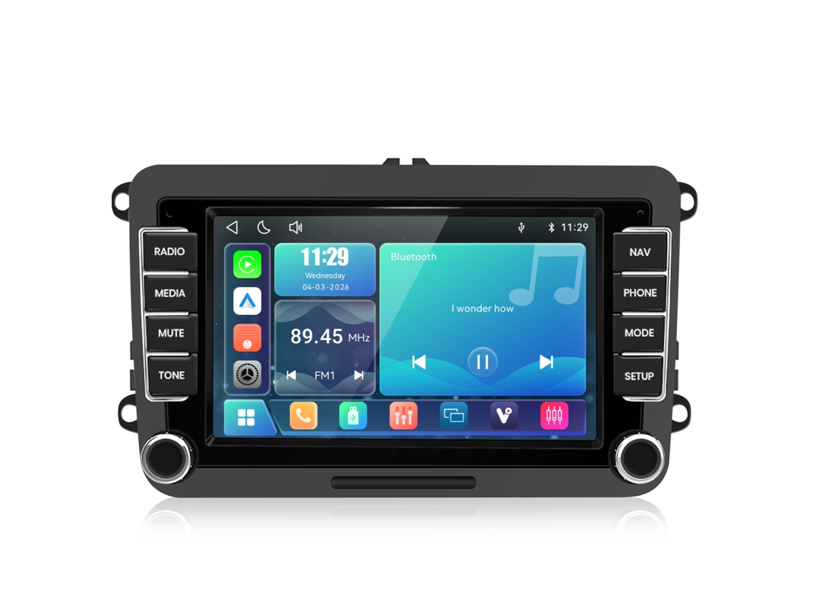 Autorrádio Para Vw / Skoda / Seat Com Sistema Wince Carplay E Android Auto Sem Fios Bluetooth Rds Eq Ecrã Dividido