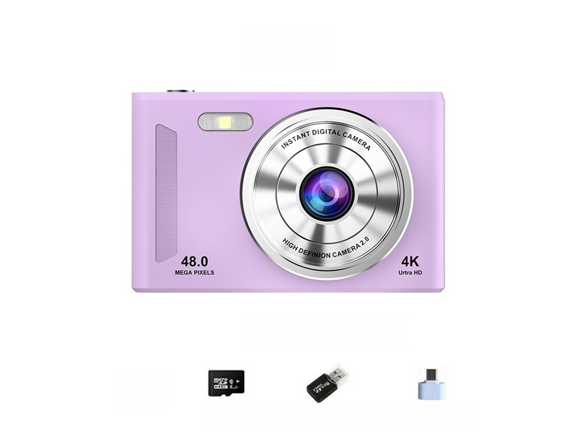 Câmara Digital Câmeras Duplas De Alta Definição, Foco Automático, Tela De 2,4 Polegadas (roxo - Cartão De 64 Gb) Cuich
