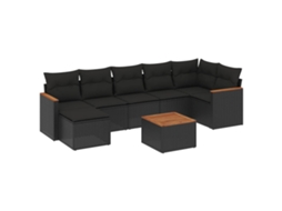 Conjunto de 8 Sofás de Jardim com Almofadões Vime Pe Preto MAISON EXCLUSIVE (8 pcs)