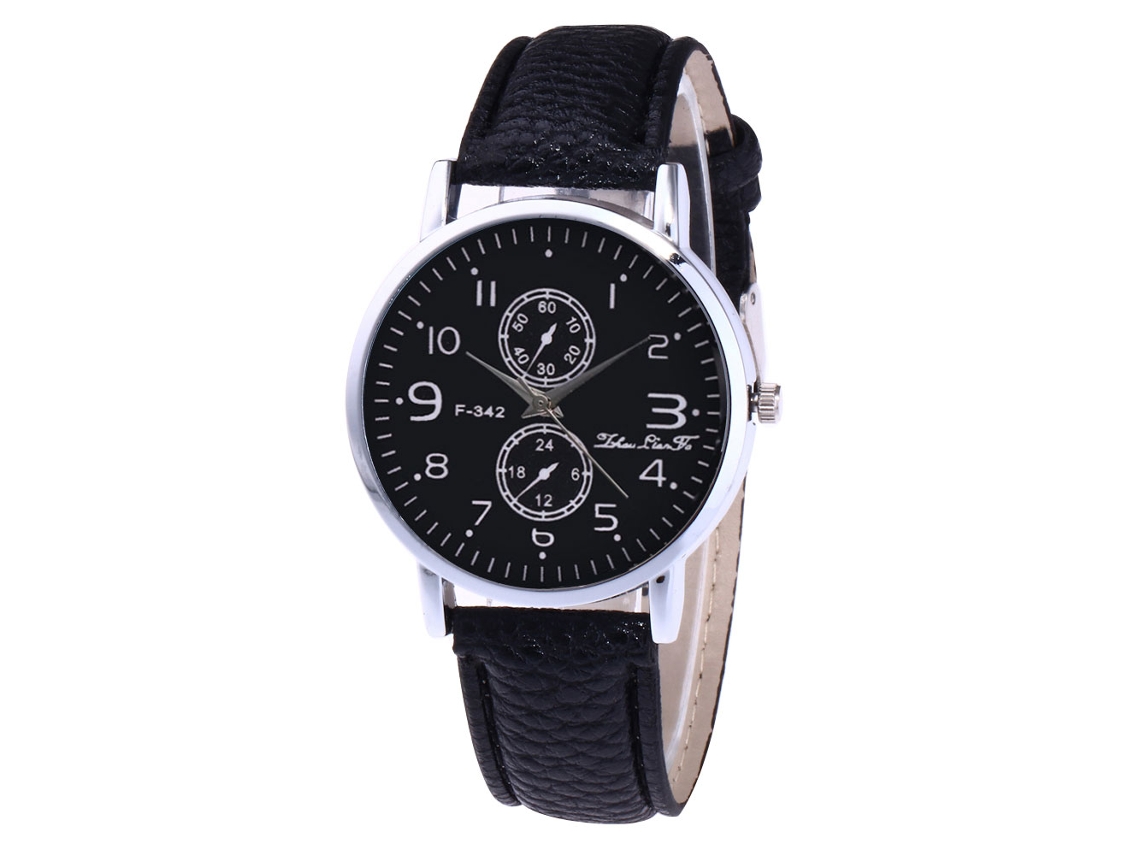 Reloj Hombre Coreano De Moda Con Correa De Cuero Cuarzo Analógico Redondo Negro
