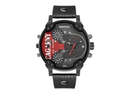 Relógio De Quartzo Cagarny 6820 Masculino Com Mostrador Vermelho, Movimento Duplo E Pulseira De Couro (preto)