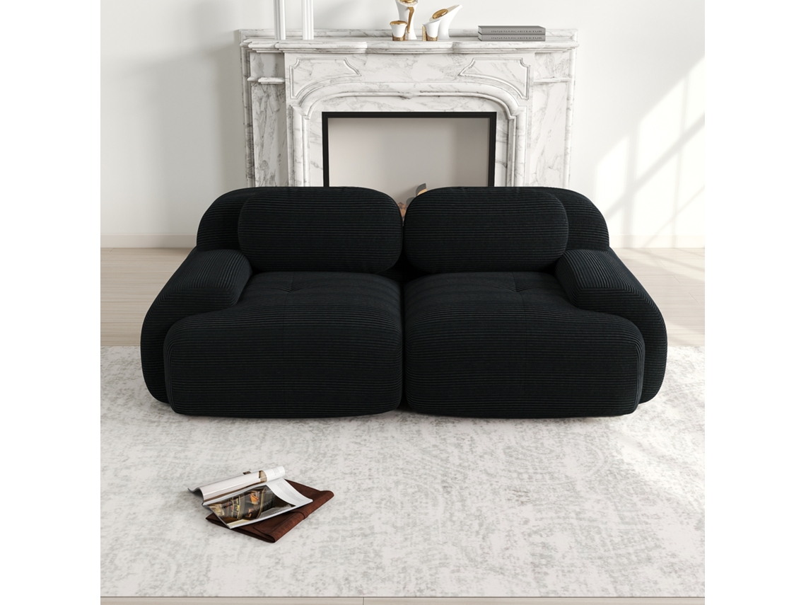 Sofá Loveseat 82'' - Sofá Modular Em Veludo Cotelê Com Braços Curvos E Base Antiderrapante - Preto