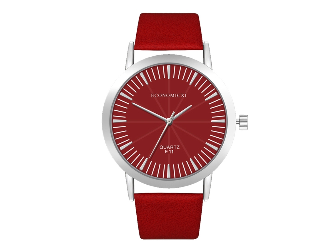 Reloj De Pulsera De Cuarzo Con Correa De Pu Para Mujer Y Hombre Estilo Casual Rojo
