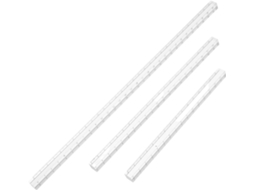 Conjunto de três réguas de acrílico transparente para desenho e medição de medicamentos, com design ergonômico e suporte, ideais para