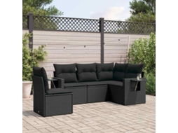 Vidaxl 5 Pcs Conjunto Sofás De Jardim Com Almofadões Vime Pe Preto