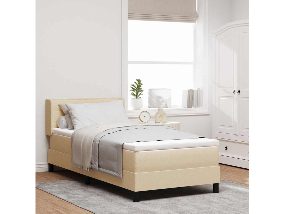 Vidaxl Cama Box Com Cabeceira Manual Creme 200 X 100 Cm Tecido