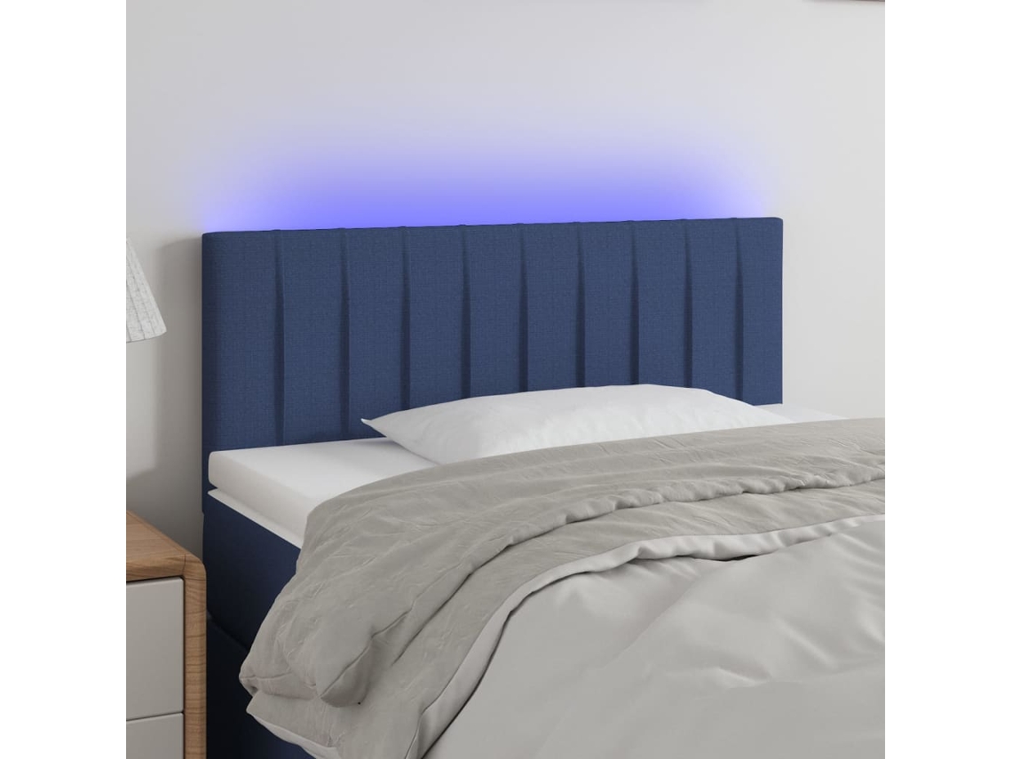 Cabecero con luces LED, tela, 80x5x78/88 cm, azul