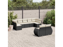 Vidaxl 9 Pcs Conjunto De Sofás P/ Jardim C/ Almofadões Vime Pe Preto