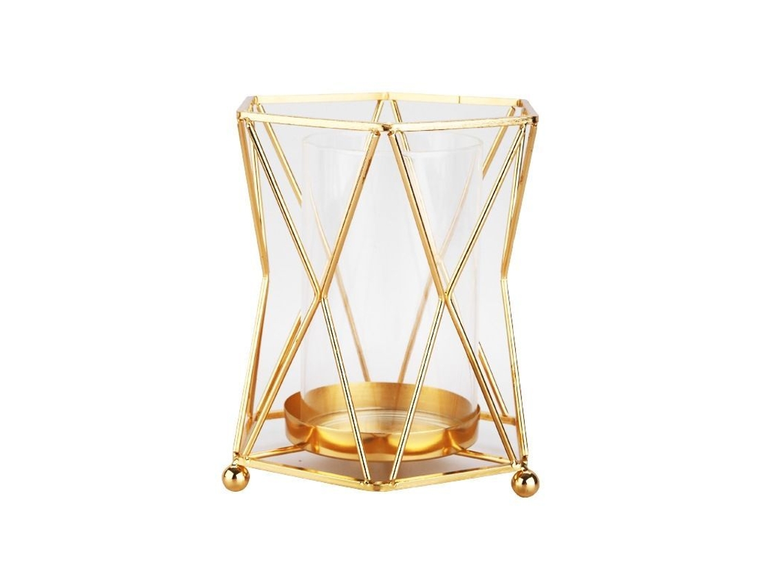 Porta Vela De Metal Geométrico Con Vaso De Vidrio, 19cm, Para Velas De Pilar, Decoración Hogar