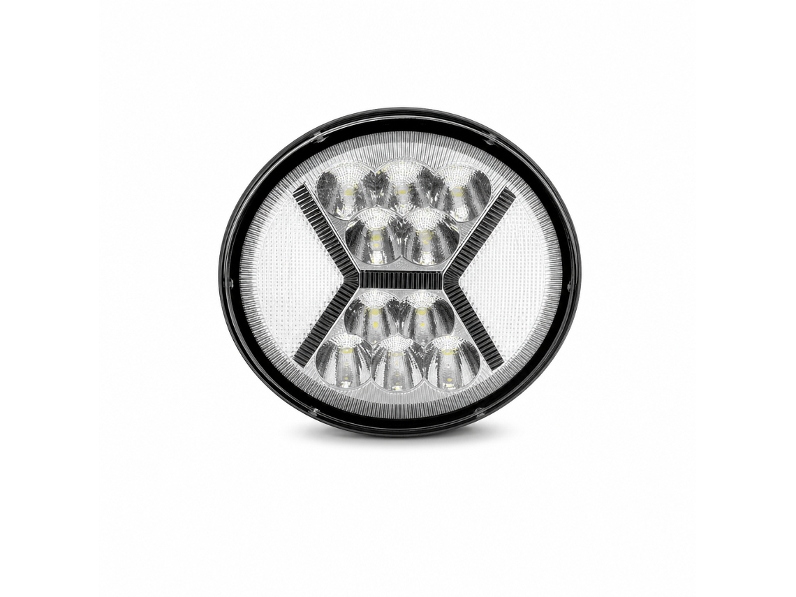 Farol De Trabalho Led Redondo 39 Leds Com Drl Branco E Anel Amarelo Para Carro, Moto E Empilhador