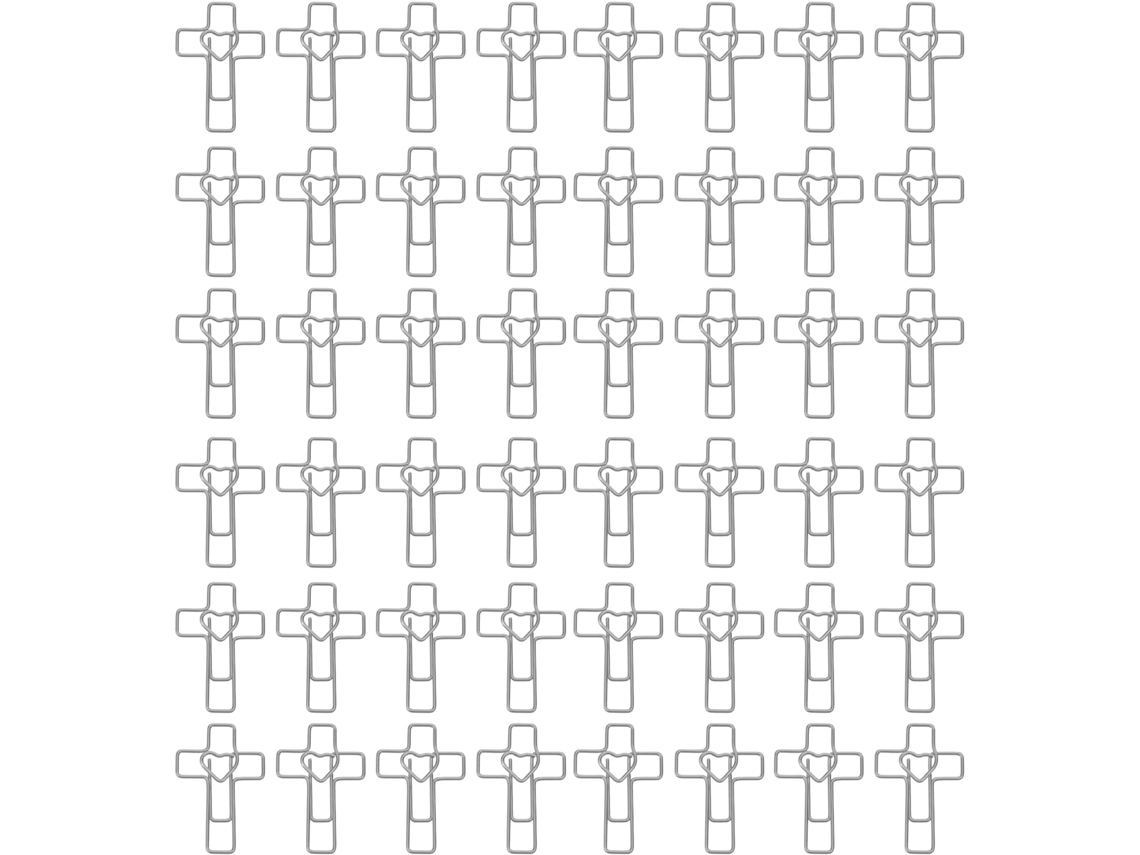 Clipes de Papel Metálicos Operitacx Formato Cruz E Coração, Cor Prata, 100 Unidades, Multiuso para Estudo Bíblico