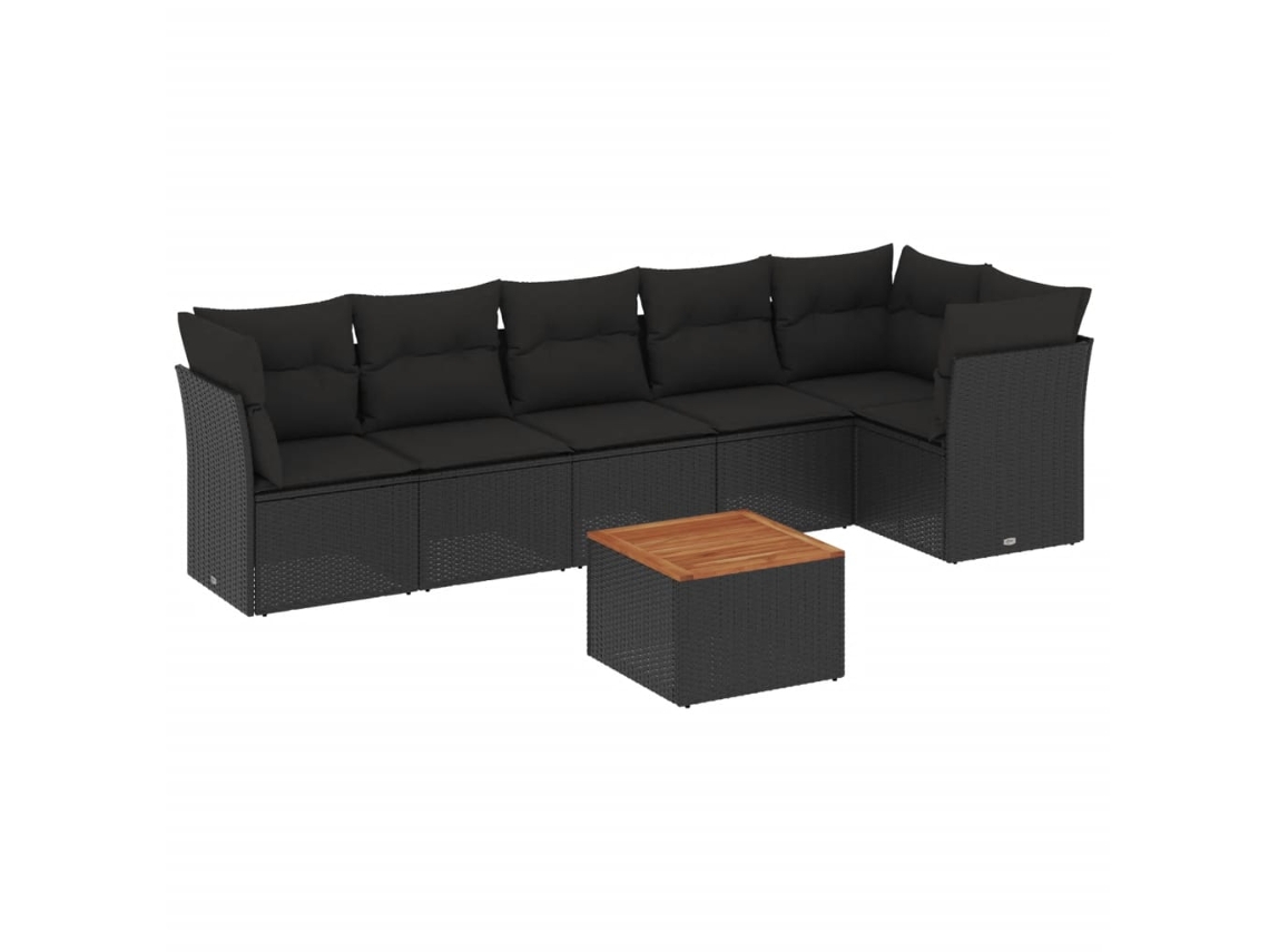 Conjunto de 7 Sofás para Jardim com Almofadões Vime Pe Preto MAISON EXCLUSIVE (N/A)