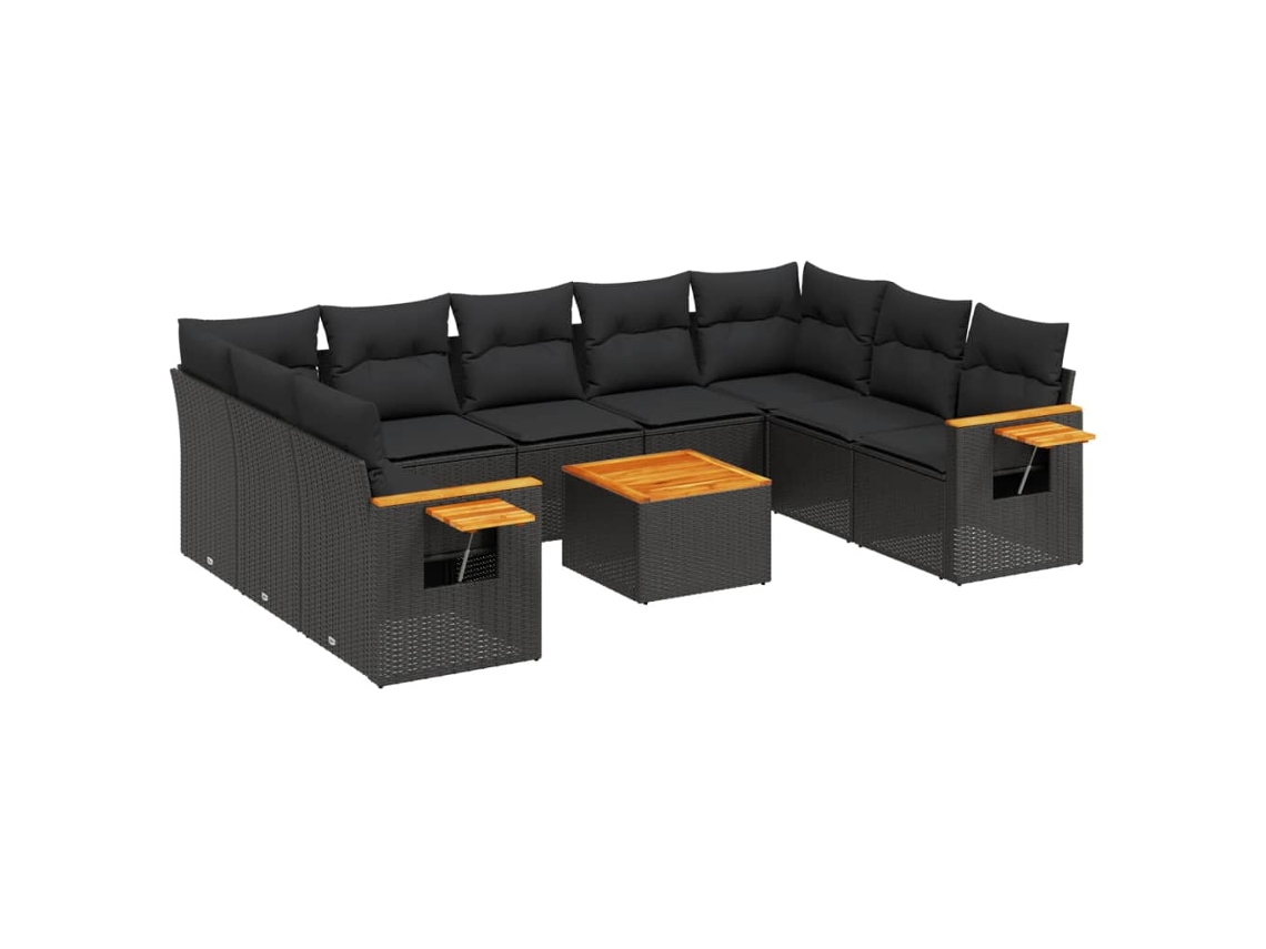 Conjunto de 10 sofás de jardim com almofadões Vime Pe Preto MAISON EXCLUSIVE