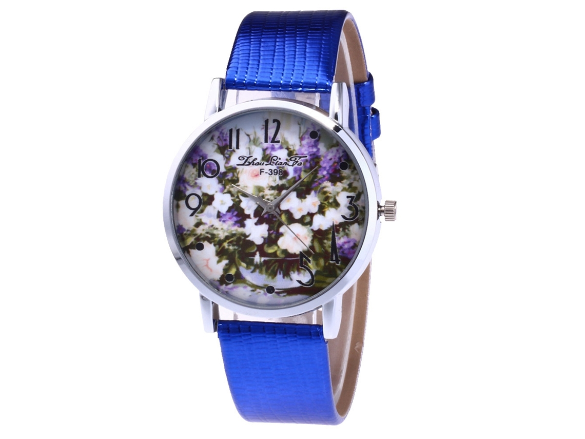 Relógio de Pulso Feminino Analógico de Quartzo com Pulseira Pu Estilo Moderno (azul)