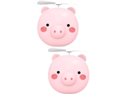 Conjunto De 2 Mini Ventiladores Usb Portáteis Com Espelho De Maquiagem Em Formato De Porquinho Rosa
