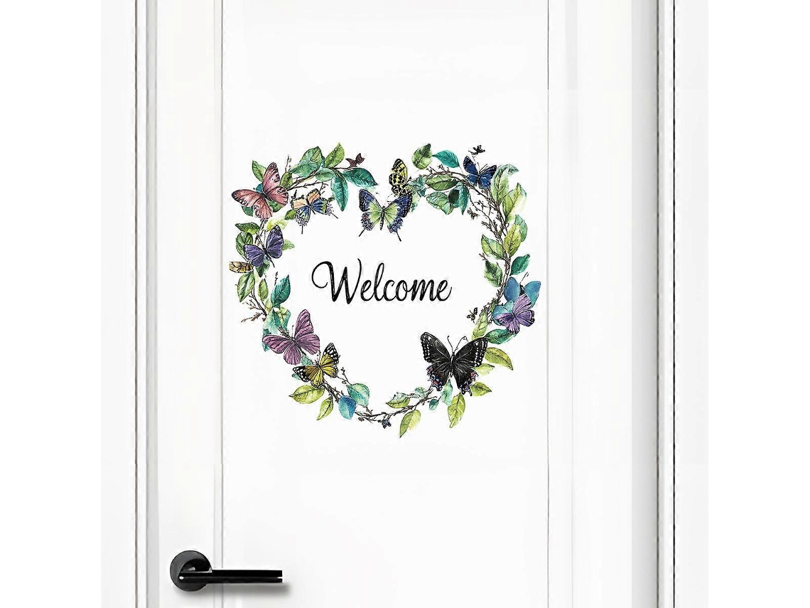 Novo Acc33207 Adesivos de Porta com Lindas Flores e Letras em Inglês, Decoração para Casa, Adesivos de Parede Autoadesivos Mk1587/30* 30cm BRILVIBERA