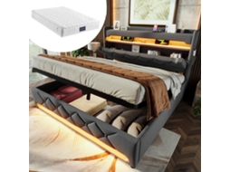 Cama de Solteiro VSOGA 90x200 cm com iluminação led, gavetas, cabeceira ajustável, hidráulica, sem colchão