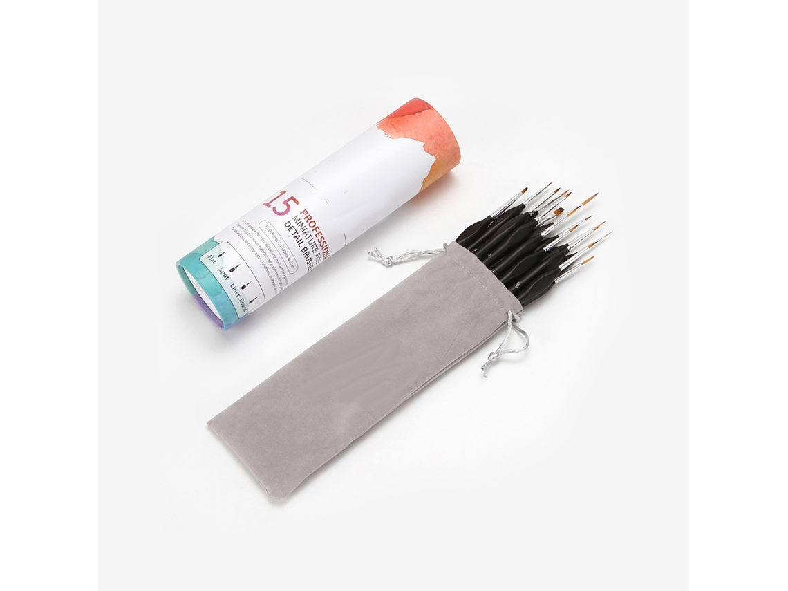 Conjunto de 15 Pincéis de Pintura Profissional para Detalhes Miniaturas Nylon com Cabo de Madeira para Acrílico Aquarela Óleo Arte Modelo S/MARCA