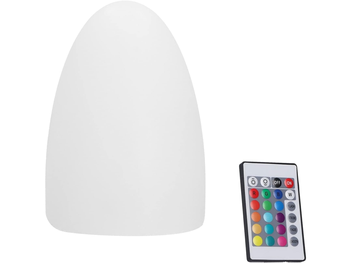Luminária de mesa LED RGBW em formato oval com controle remoto, ideal para decoração de casa, bar, karaokê e mesas.