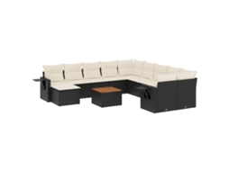 Conjunto de 12 Sofás de Jardim com Almofadões Vime Pe Preto MAISON EXCLUSIVE