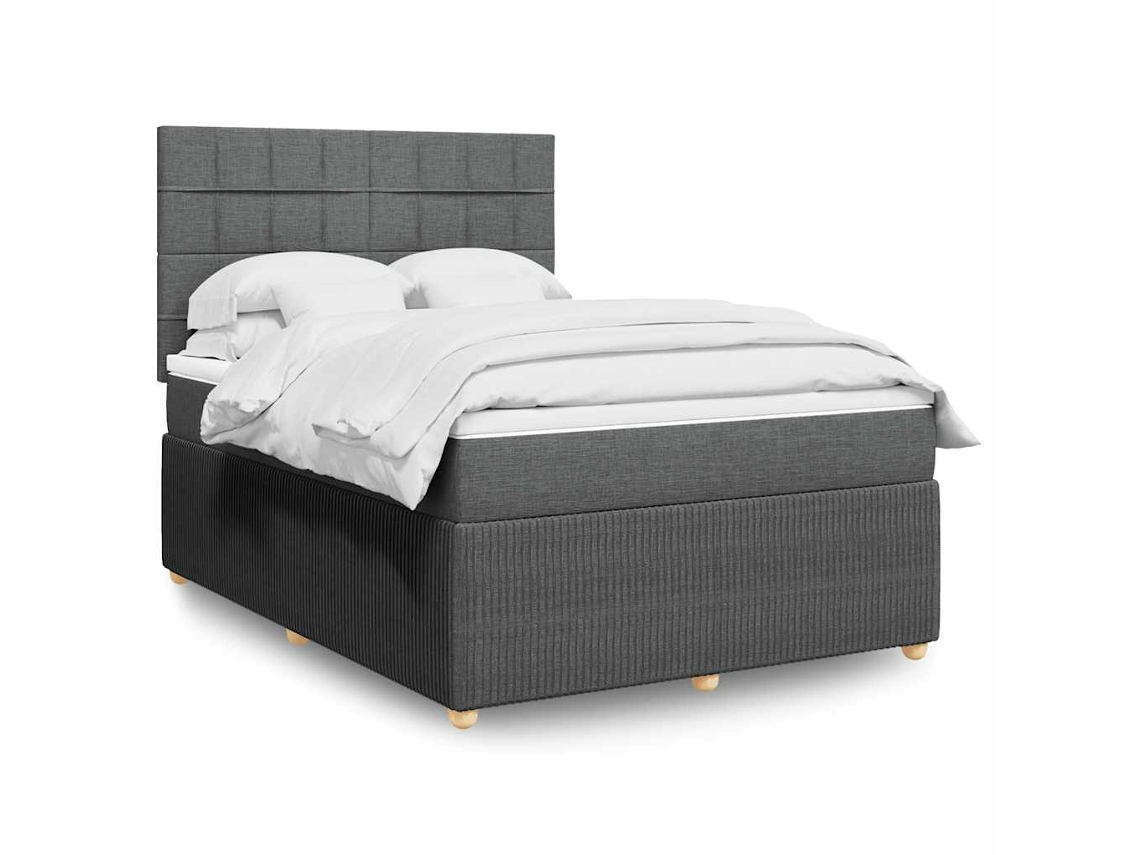 Vidaxl Cama Com Molas/colchão 140x200 Cm Tecido Cinzento-escuro