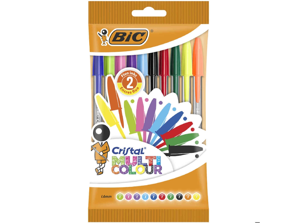BIC Esferográficas Cristal Multi Colour, 1,6mm, Cores Sortidas, Pack 10 Unidades