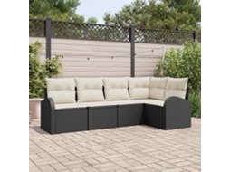Vidaxl Conjunto De Sofá De Jardim 5 Unid. Preto E Branco Vime Pe