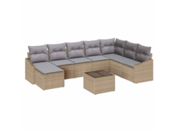 Conjunto 9 Conjunto De Sofá De Jardim Vidaxl Bege Vime Pe (288,5 X 178,5 X 85 Cm)