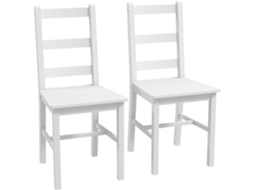 Conjunto De 2 Cadeiras De Jantar Em Madeira Com Encosto Ripado, Antiderrapantes, 41,5 X 46 X 90 Cm, Brancas. Btforus