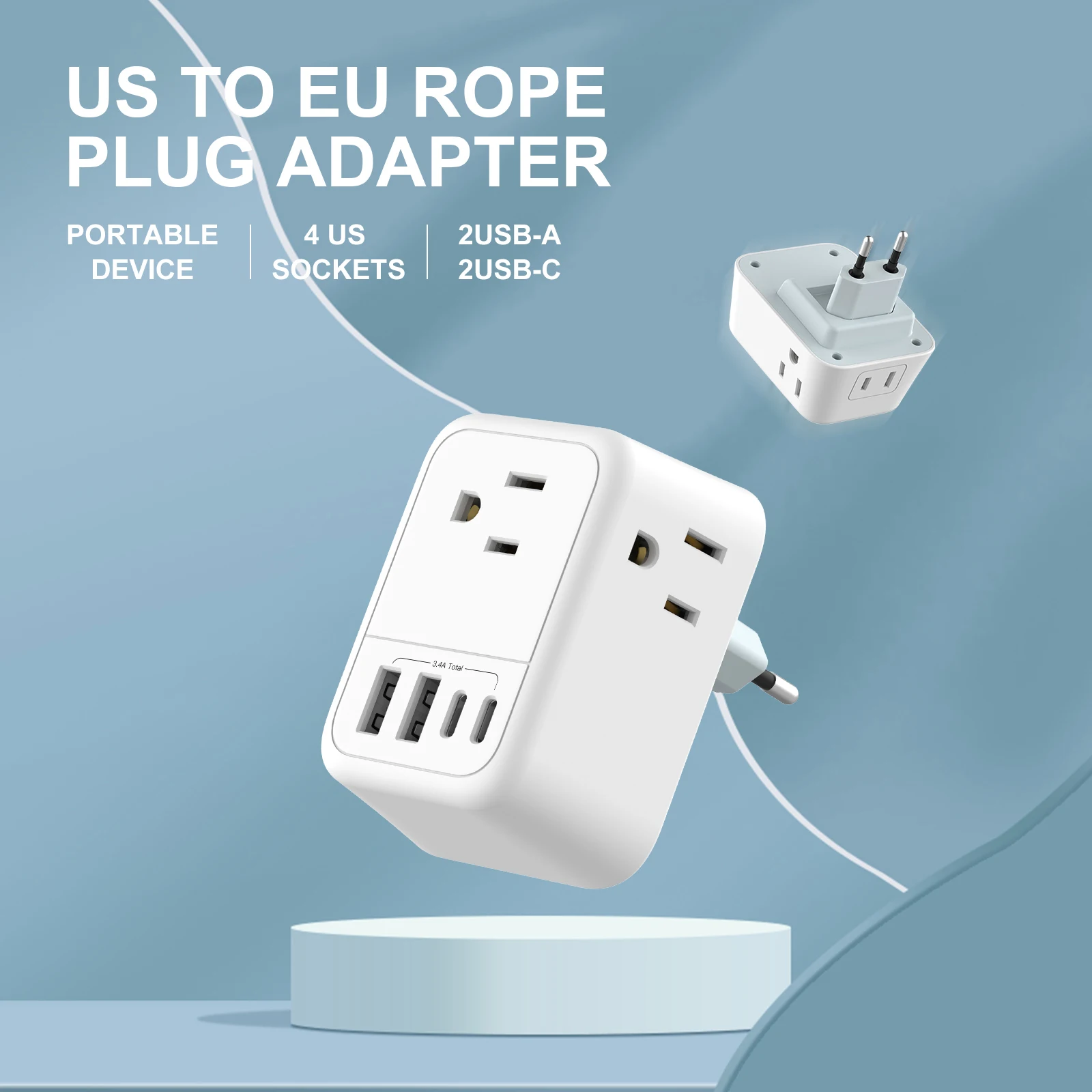 (1 Unidade) Adaptador De Tomada Dos Eua Para A Ue, Tomada De Energia Ca, Interface Usb E Tomada De Parede