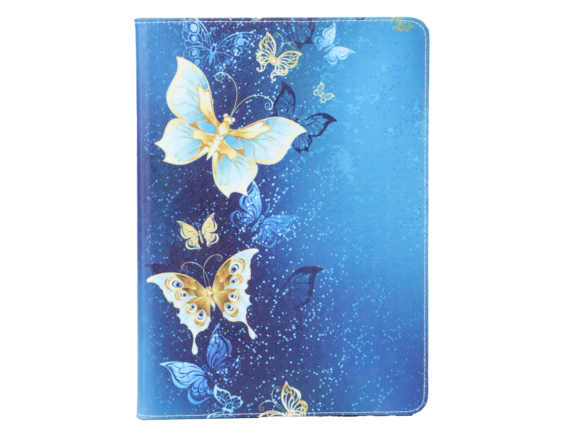 Capa De Couro Pu Para Tablet Ios 9.7 Polegadas Com Proteção 360° E Suporte Universal Borboleta Dourada