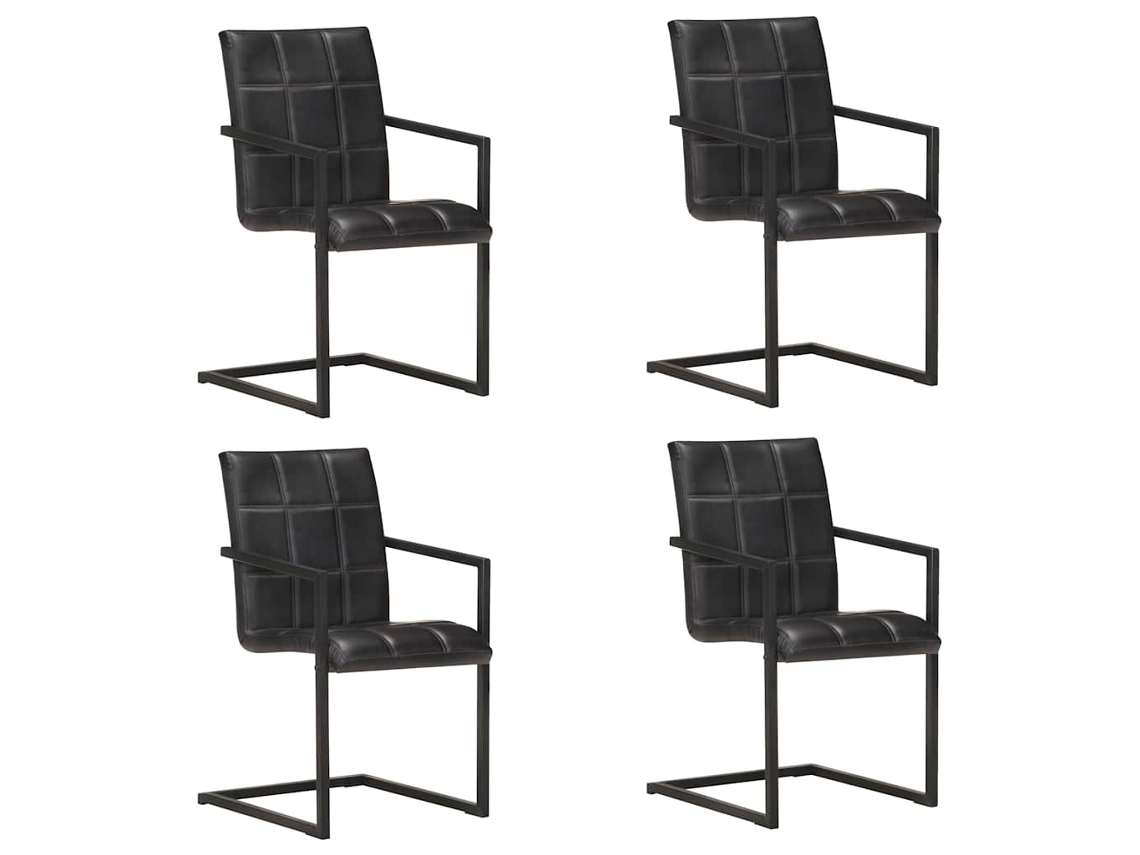 Vidaxl Cadeiras De Jantar Cantilever 4 Pcs Couro Genuíno Preto