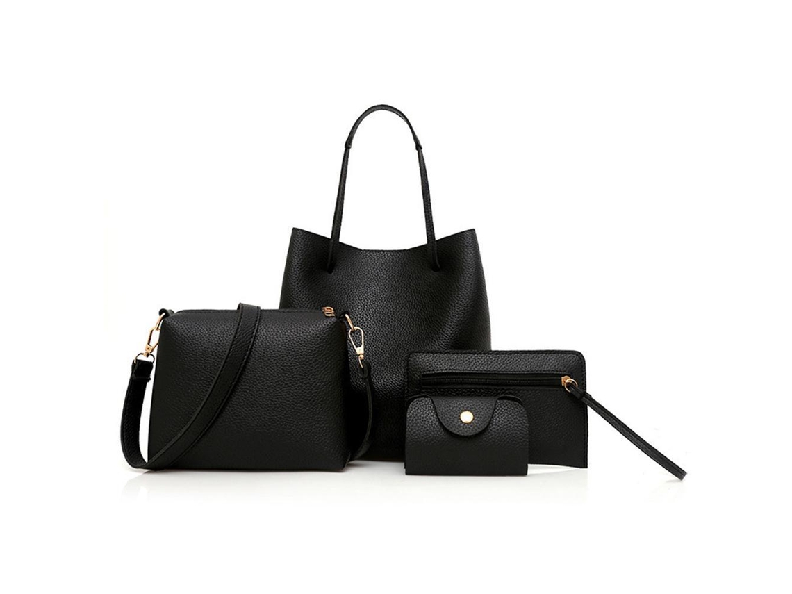 Conjunto de Bolsas Tote Feminino de Couro Pu com Bolsa Transversal, Clutch e Porta cartões