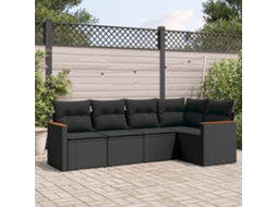Vidaxl 5 Pcs Conjunto Sofás De Jardim Com Almofadões Vime Pe Preto