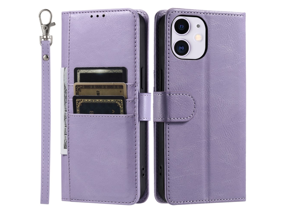 Capa Para Iphone 11 Pele Sintética Com Porta-cartões Roxo