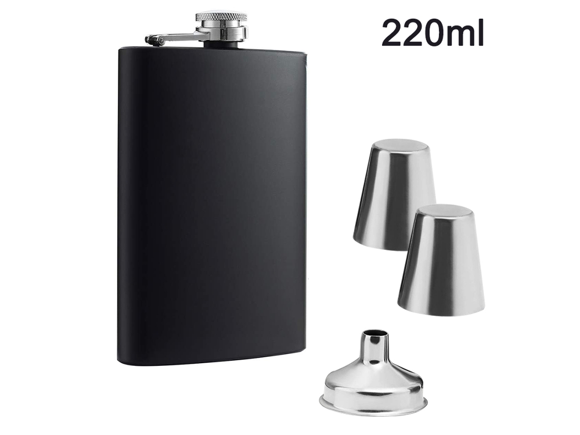Frasco de Quadril Feito de Aço Inoxidável com 2 Copos Schnapps e Funil de Enchimento em Conjunto em Caixa de Presente 220Ml Estilo 2 ZMDECQNA