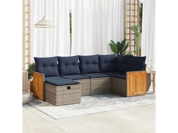 Vidaxl 6 Pcs Conjunto Sofás De Jardim Com Almofadões Vime Cinzento