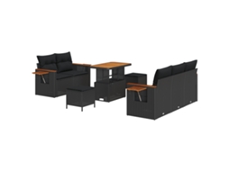 Conjunto 8 Sofá De Jardim Vidaxl Preto Vime Pe (90 X 55 X 71 Cm)
