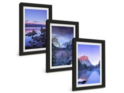 Quadros Decorativos Para Parede Paisagens De Montanha, Crepúsculo, Água Moldura Preta Quadros Para O Escritório Espelharte (3 Peças 20x30 Cm)