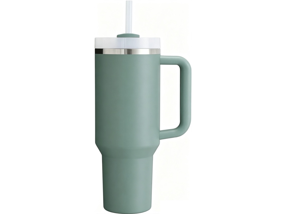 Copo Térmico 1,2l Verde Shale Aço Inoxidável Com Pega Para Carro Viagem