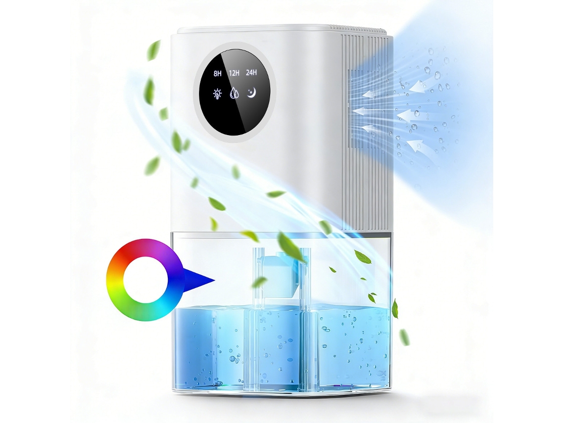 Desumidificador Zruxe 650 Ml/24h 1.7 L (descongelação Automática, Temporizador, 7 Luzes Led, Modo Sono, Branco)