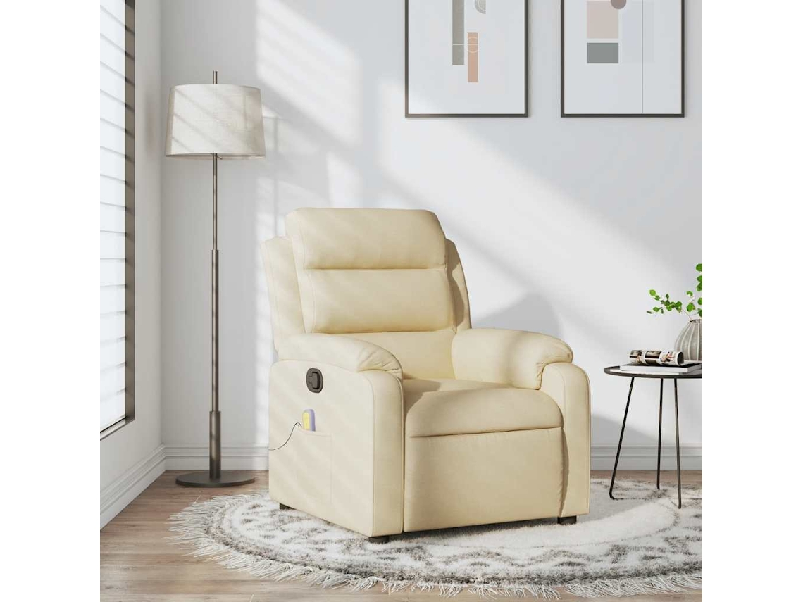 Vidaxl Poltrona De Massagem Reclinável Em Tecido Creme