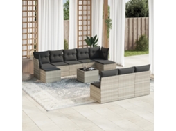 Vidaxl 11 Pcs Conjunto Sofás De Jardim C/ Almofadões Vime Pe Cinzento