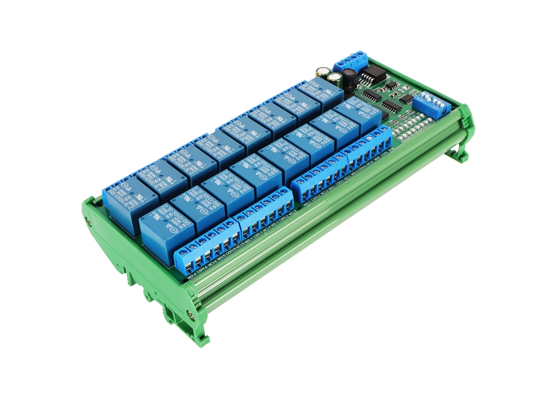 Mali placa de Rele Rs485 12v 16 Canais Controle Remoto Expansão Plc Monitoramento de Corrente com Caixa Din Rail