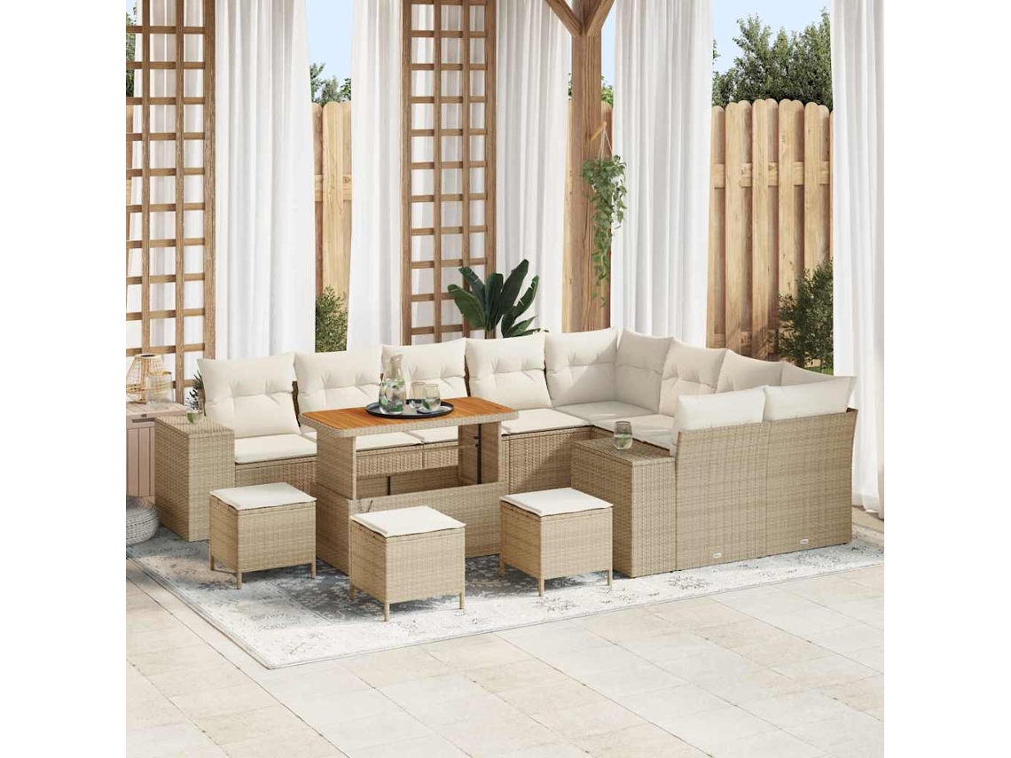 Vidaxl Conjunto De Sofá De Jardim 13 Unid. Bege Vime Pe