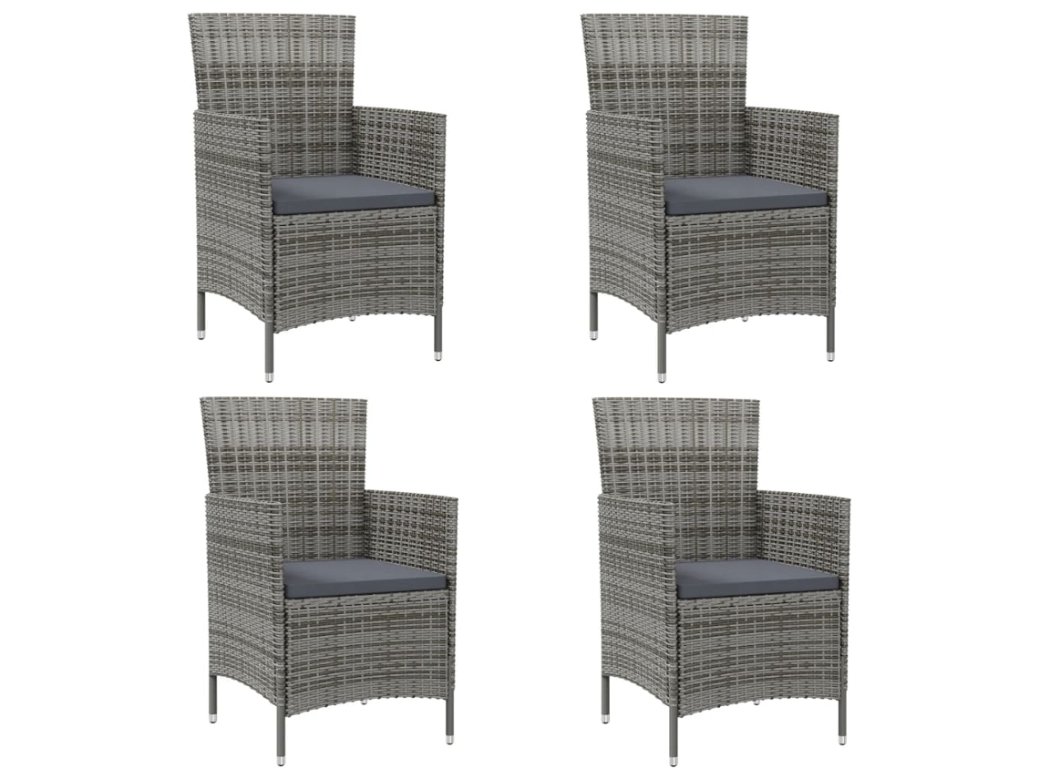 Vidaxl Cadeiras De Jardim C/ Almofadões 4 Pcs Vime Pe Cinzento