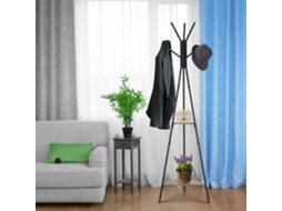 Appendiabiti Da Terra Con 2 Ripiani E 6 Ganci, Attaccapanni Ad Albero In Stile Industriale, 46x52x182 Cm, Nero E Marrone