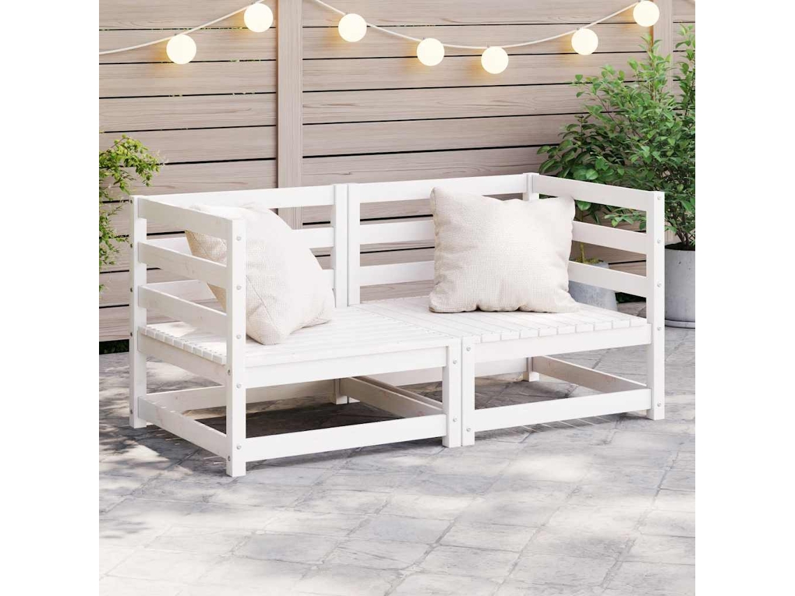 Vidaxl Sofás De Canto Para Jardim 2 Pcs Madeira De Pinho Maciça Branco
