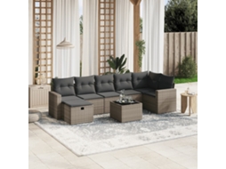 Vidaxl 8 Pcs Conjunto Sofás De Jardim C/ Almofadões Vime Pe Cinzento