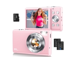 Câmera Digital 4k Ultra Hd De 48 Mp Com Foco Automático E Tela Ips De 2,8" - Presente Ideal Para Meninos, Meninas E Estudantes (rosa)